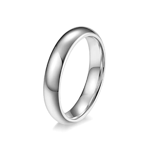Image of Ayoiow Tungsten Rings Hip Hop, Rings Women Wedding Plain 4MM Domed Bands Ring Comfort Fit Silver Rings Size L 1/2
