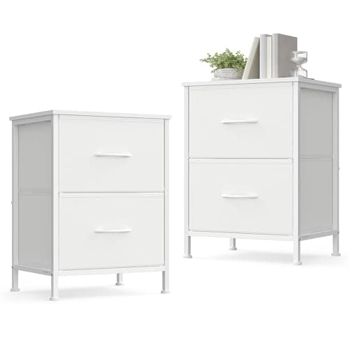 Image of SONGMICS BELLAH Collection - Bedside Table with 2 Drawers, Side End Tables, for Bedroom, Steel, Set of 2, Moden, Cloud White and Snow White LGS112WH01