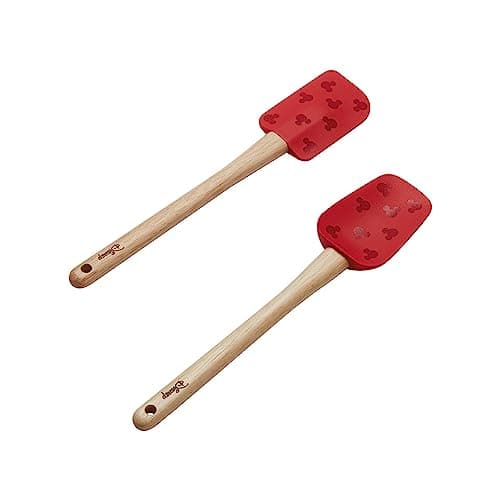 Image of Prestige New Disney Bake with Mickey Mouse Silicone Spatula Set of 2 with Wooden Handles, Spoonula & Spatula for Non Stick Pans, 29cm, Red