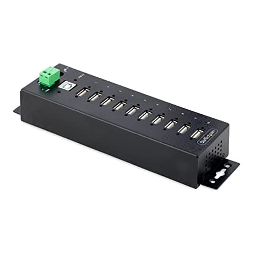Image of StarTech.com 10-Port Industrial USB 2.0 Hub, Rugged USB Hub w/ESD Level 4 Protection, DIN/Wall/Desk-Mountable USB-A Hub, USB Port Expander w/Lockable Ports, (USB210AIND-USB-A-HUB), Black