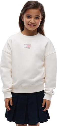 Image of Tommy Hilfiger Girl's Tommy Rhinestone Crew Neck KG0KG09490 Other Sweatshirts, WHITE (Ancient White), 12 Years