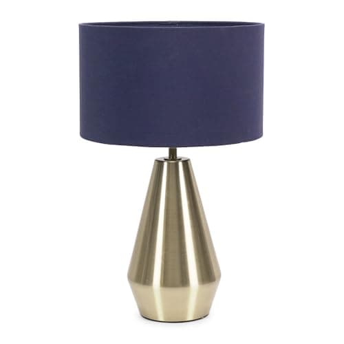 Image of ValueLights | Gold Metal Touch Dimmer Table Lamp with Navy Blue Drum Shade | Home Décor, Bedside & Desk Lamp
