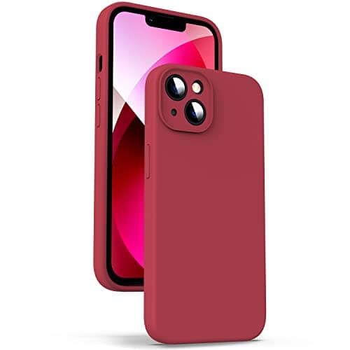 Image of Supdeal Liquid Silicone Case for iPhone 13 Mini - [Camera All-Round Protection] [Soft Microfiber Lining Anti-Scratch] 4 Layer Full Covered Shockproof Gel Rubber Phone Case Cover, 5.4", Red