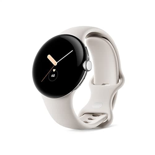 Image of Google Smartwatch, Silver with Chalk Strap, One Size (Renewed)