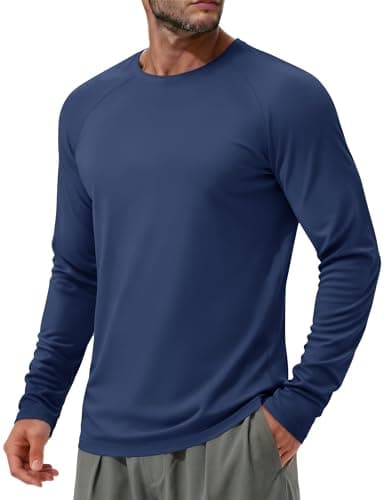 Image of MAGCOMSEN Mens Sun UV Protection Shirt UPF 50+ Quick Dry Breathable Lightweight Rash Vest Long Sleeve Running Gym T Shirt Outdoor Hiking Tops,Navy,XL