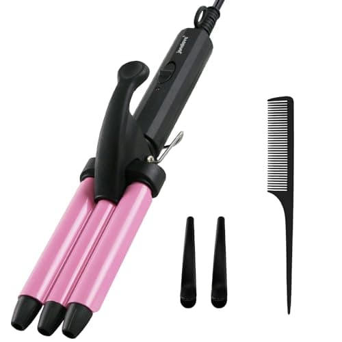 Image of 3 Barrels Mini Hair Waver for Short & Medium Hair, 13MM Curling Iron Curling Wand, 0.45lb Lightweight, Mini Size Hair Curler, Travel Friendly-Pink