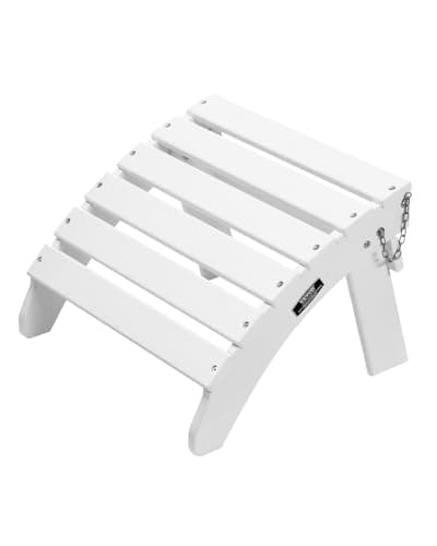 Image of VEVOR Adirondack Ottoman, 17.7L x 19.7W x 13.8H Inch HDPE Plastic Folding Adirondack Ottoman, Weather-Resistant Foot Rest for Adirondack Chair, Widely Used for Outside Porch Pool Lawn Backyard, White