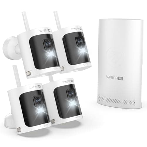 Image of Swann AllSecure 4K Wireless Security System with 4 x Wire-Free Cameras & 4 x Rechargeable Batteries, NVR Tower, Always Charged, Always Secure - AS4K800SD4
