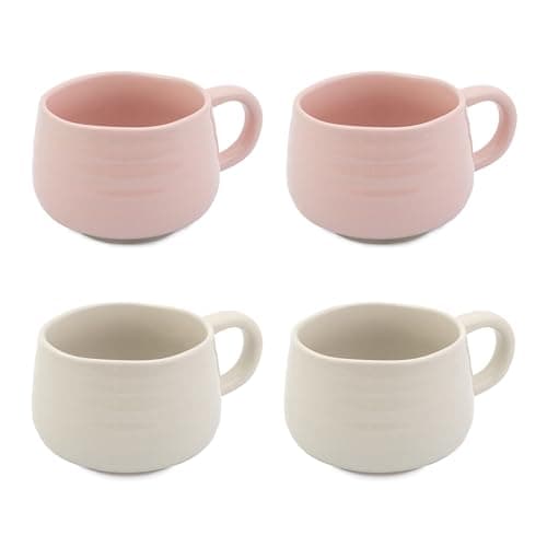 Image of Jamie Oliver Big Love White and Pink Cosy Cuppa Set, 4pc Speckled Stoneware Coffee Mugs, Tea Mugs for Any Occasion, Dishwasher, Microwave, 12.7oz, 375ml, 13x10x7cm