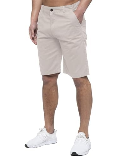 Image of 989Zé ENZO Mens Chino Shorts Cotton Regular Fit Summer Casual Smart Half Pants (UK, Waist, 34, Regular, Regular, Stone)
