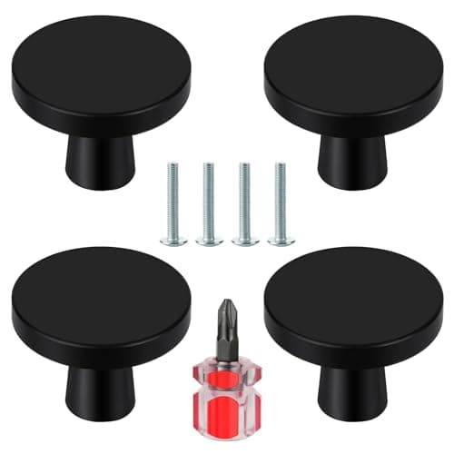 Image of Ainiv 4 PCS Black Cabinet Knobs, 30mm Round Drawer Knobs, Mushroom Dresser Handle, Single Hole Cupboard Handle, Aluminum Alloy Cabinet Knob with Screws for Kitchen Wardrobes Bathroom Home Decoration