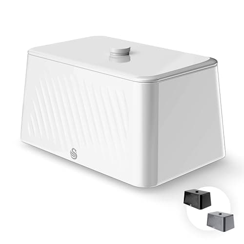 Image of Swan Windsor 16L Bread Bin, Suitable for Loaves, Rolls and Bakes, Durable Iron Body Cleans Easily and Resists Scuffs, White, SWKA18539WHT