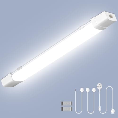 Image of Viugreum Linkable 4FT 120CM Led Batten Light with Motion, 40W 6500K Plug&Switch Tube Shed Loft Light, IP43 Plug in Strip Sensing Lights for Garage Office Workshop Basement Bathroom Hotel Kitchen