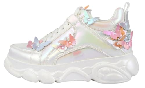 Image of Buffalo CLD Corin Butterfly BN1636689, Women's Trainers, White Pink Sea, 6 UK