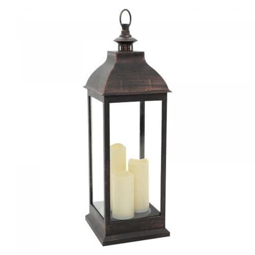 Image of Smart Garden Giant Cream Battery Powered Lantern with 3 Candles in Copper or Cream (Bronze) 1950010rb