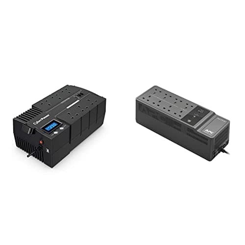 Image of CyberPower BR1000ELCD-UK BRICs Series, 1000VA/600W, 1 USB Charging Port, AVR, Brick Format & APC by Schneider Electric BACK-UPS ES - BE850G2-UK - Uninterruptible Power Supply 850VA, Black