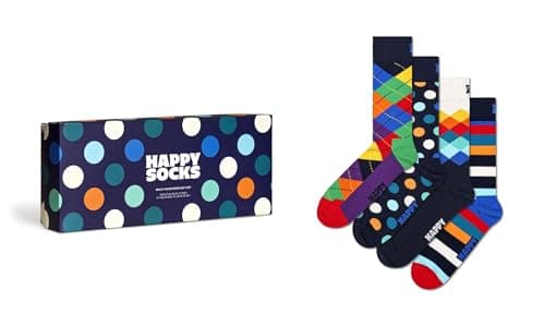 Image of Happy Socks, 4-Pack Gift Box Crew Socks, Multi-Color Socks Gift Set for Men and Women, Size 41-46