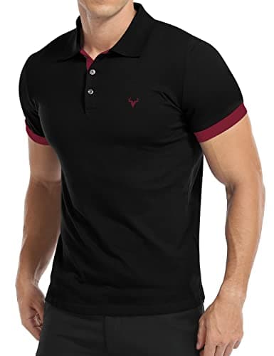 Image of KUYIGO Shirt Men's Short Sleeve Polo Shirt Plain Slim Fit Casual T-Shirts L Black