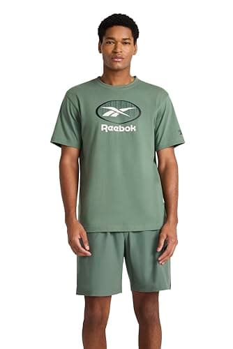 Image of Reebok Apparel Mens Vertigo Crewneck T-Shirt, Standard Fit, Lightweight Cotton-Poly Jersey Fabric, Duck Green, XXL