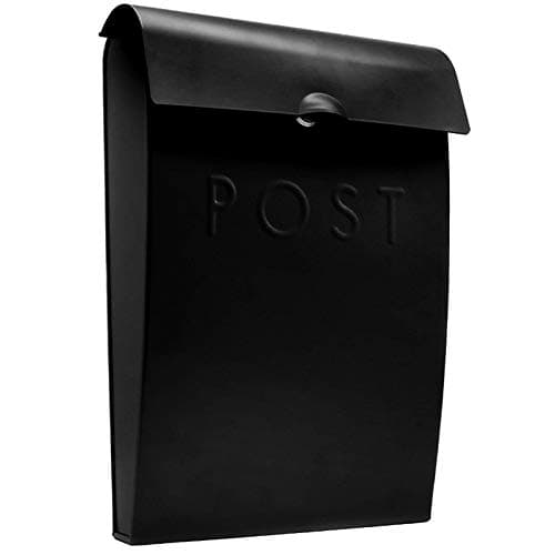 Image of Wall Mounted Post Box | Glossy Finish Postbox | Galvanised Steel Outdoor Mailbox | Lockable Weatherproof Outside Postbox | Letterbox for Wall | M&W (Black)