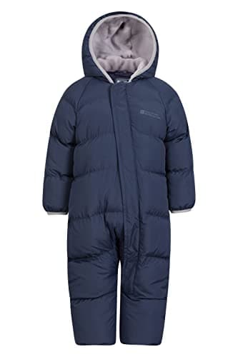 Image of Mountain Warehouse Frosty Kids Junior Padded Snowsuit - Puffer Jacket with Central Zip, Hand & Foot Cuffs, Fleece Lined - Autumn Winter Travelling & Outdoors Navy Kids Size 2-3 Years