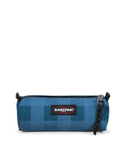 Image of Eastpak Benchmark Single Pencil Case – Compact Zipped Stationery Pouch with Large Main Compartment, 6 x 20.5 x 7.5 cm - Checker Blue