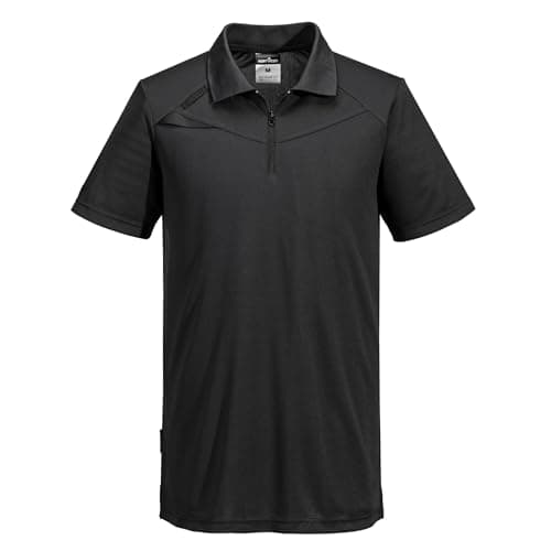 Image of Portwest DX410 DX4 Mens Slim Fit Short Sleeve Polo Shirt Black XXXL, Fully Black, 3XL