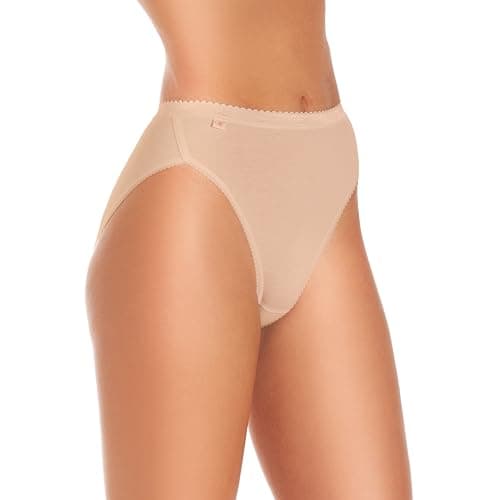 Image of Wysteria Lane Cotton Comforts Women’s High Leg Briefs 3 Pack – Beige – UK14 / EU42 – Cotton-Rich Stretch Knickers – Soft Breathable Medium Coverage Underwear