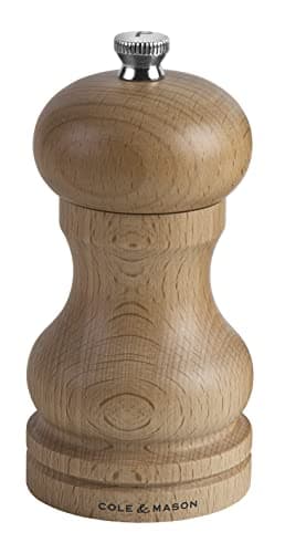 Image of Cole & Mason Beech Capstan A4 Pepper Mill, 120mm, Adjustable Grind Precision+ Mechanism, Beech Wood, Single, Includes 1 x Pepper Grinder