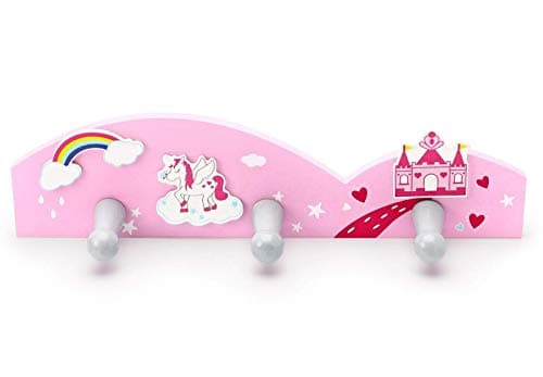 Image of Mousehouse Gifts - Triple Coat Hook Wall Hanger, Pink Wooden Door Hooks for Children's Nursery or Bedroom (Pink)