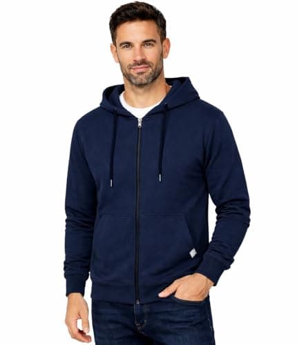 Image of Blu Apparel Men's Full Zip Hoodie French Terry Hoodies for Men (UK, Alpha, L, Regular, Regular, Navy)