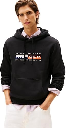 Image of Tommy Hilfiger Men’s Colour Block Graphic Hoodie with Logo, Black (Black), L