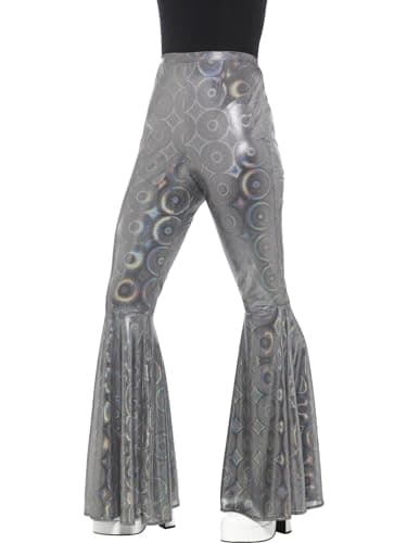 Image of Smiffys 70s Disco Flared Trousers, Ladies, Silver, 1970's Disco Fancy Dress, 1970s Dress Up Costumes Halloween