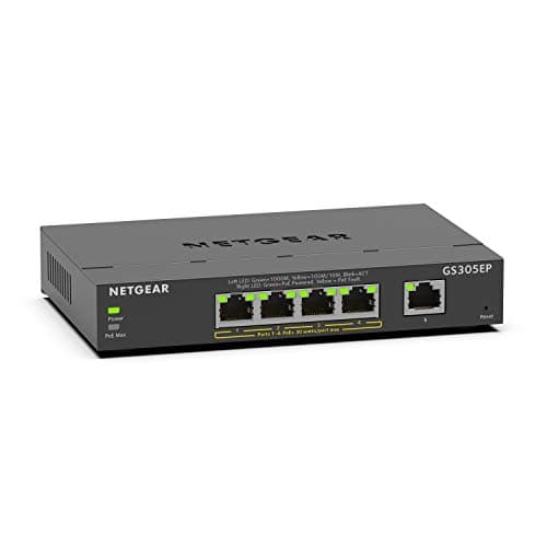 Image of NETGEAR 5 Port PoE Switch (GS305EP) | Managed Gigabit Network Switch | Ethernet Splitter | 4 x PoE+ @ 63W | Desktop or Wall Mount