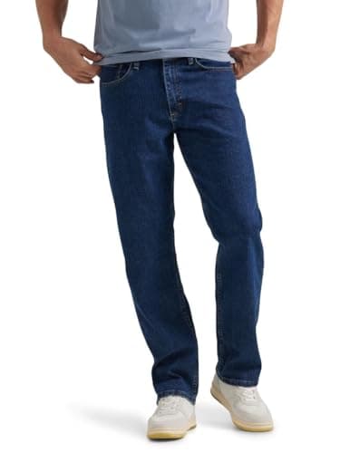 Image of Wrangler Authentics Men's Comfort Flex Waist Relaxed Fit Jean, Dark Stonewash, 36W / 36L