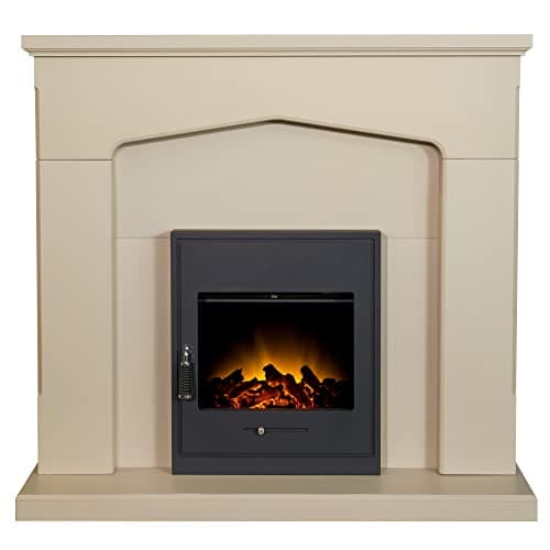 Image of Adam Cotswold Fireplace in Stone Effect with Oslo Electric Inset Stove in Black, 48 Inch