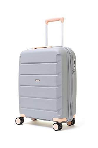 Image of Rock Tulum Small Expandable Hard Shell Cabin Suitcase in Grey - Lightweight & Durable, 360 Swivel Wheels, Telescopic Handle, Impact-Resistant & TSA Combination Lock - 55x40x25cm 3KG