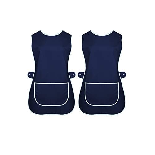 Image of INDX-Clothing Pack of 2 Ladies Tabard Apron Kitchen Overall Catering TABBARD Cleaning Pocket (Navy Blue/Pack of 2, WX/Medium/UK 12-14)