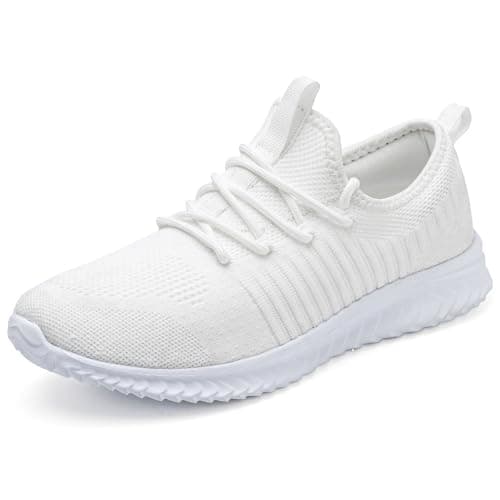 Image of VTASQ Mens Trainers Running Shoes Tennis Sports Training Walking Shoes Gym Athletic Fitness Fashion Sneakers Lightweight Breathable Outdoor Jogging White UK8