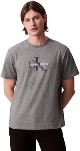 Image of Calvin Klein Jeans Men's SS Hero Monologo Tee 20s LV04RB862G Graphic Tees, Grey (Med Grey HTR), L