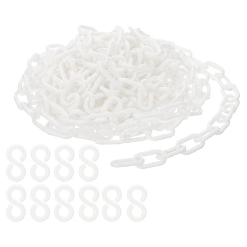 Image of PATIKIL Plastic Chain Links, 30 Feet Safety Chains, White Plastic Chains for Barriers, Crowd Control, Queue Lines, Parking, Fences, Gate, Concerts, and Decoration
