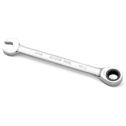 Image of Jetech 12mm Gear Wrench - Metric Industrial Grade Cr-V Steel Ratcheting Combination Wrench, Ratchet Spanner in Polished Chrome Finish