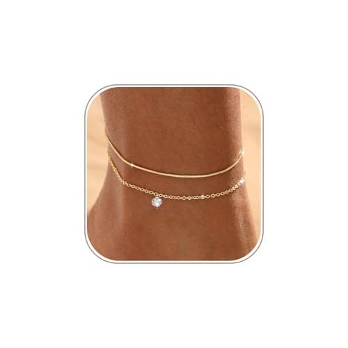 Image of Tasiso Ankle Bracelets for Women 14K Gold Plated Anklets for Women Waterproof Adjustable Beaded Layered Sparkling Charm Dainty Anklet Set Beach Summer Foot Jewelry in Gift Box