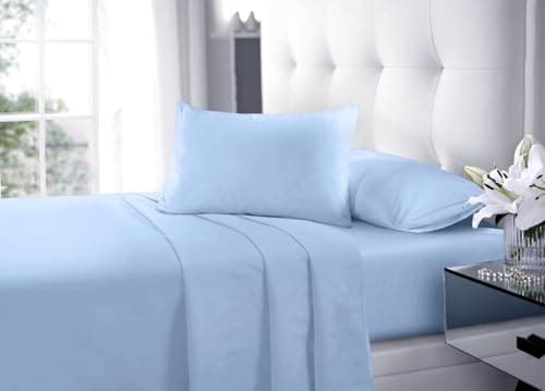 Image of Ultra Soft Microfibre Flat Sheets Easy Care Wrinkle Shrinkage and Fade Resistant Fabric Breathable Hypoallergenic Top Flat Sheet (Sky Blue, Double)
