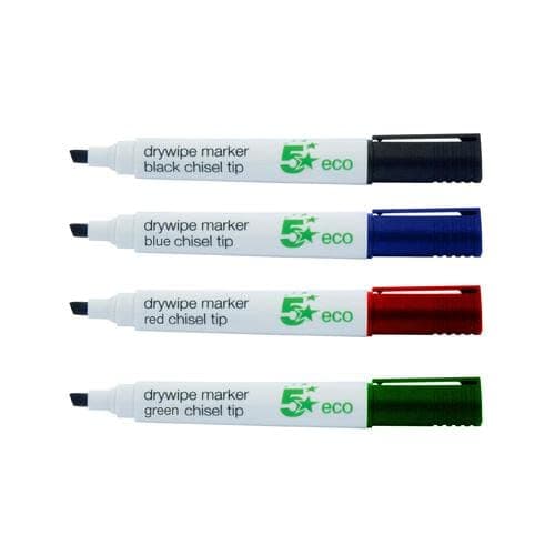 Image of Finchley 5 Star Eco Drywipe Marker Chlorine-free Chisel Tip 2-5mm Line Assorted [Pack 4]+ free refill pen (3)