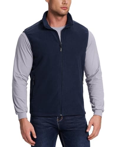 Image of Outdoor Ventures Men's Full-Zip Polar Fleece Gilets Lightweight Outerwear Vest Warm Body Warmer Sleeveless Jacket for Hiking, Golf, Running (Navy Blue, XL)
