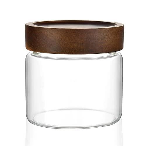 Image of INCETUE Glass Storage Jars with Wooden Lids, 500ml Clear Small Airtight Tea Coffee Sugar Canisters with Screw Top, Kitchen Pantry Containers for Cookies, Pickling, Overnight Oats, Meal Prep