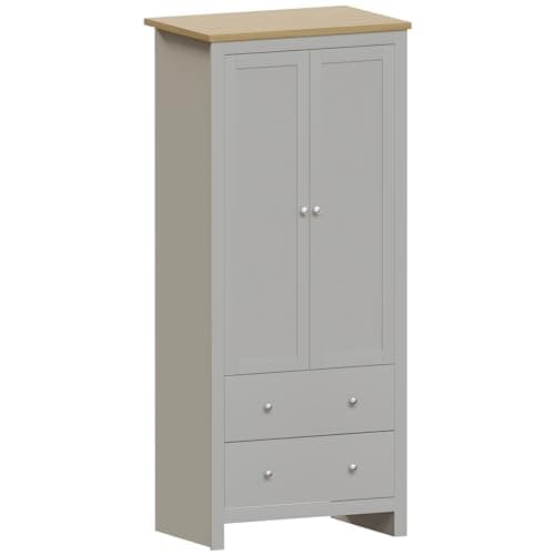 Image of Vida Designs Arlington Wardrobe 2 Door 2 Drawer Bedroom Furniture Clothes Rail Storage (Grey)