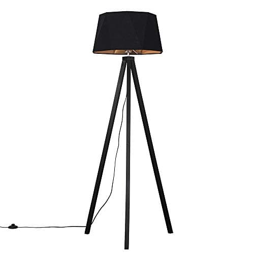 Image of MiniSun | Modern Black Wood Tripod Design Floor Lamp with a Matt Black/Copper Geometric Shade | Floor Lamps & Torchieres, Home Décor & Improvement Essential | Includes 6W LED E27 Light Bulb