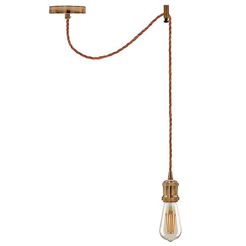Image of LEDSone Vintage Yellow Brass Industrial Spider Pendant Light – Adjustable 2m Fabric Cable Chandelier Ceiling Lamp Kit with E27 Holder for Living Room, Dining, Bar, Cafe